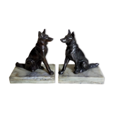Pair of Art Deco bookends to signed wolf dogs
