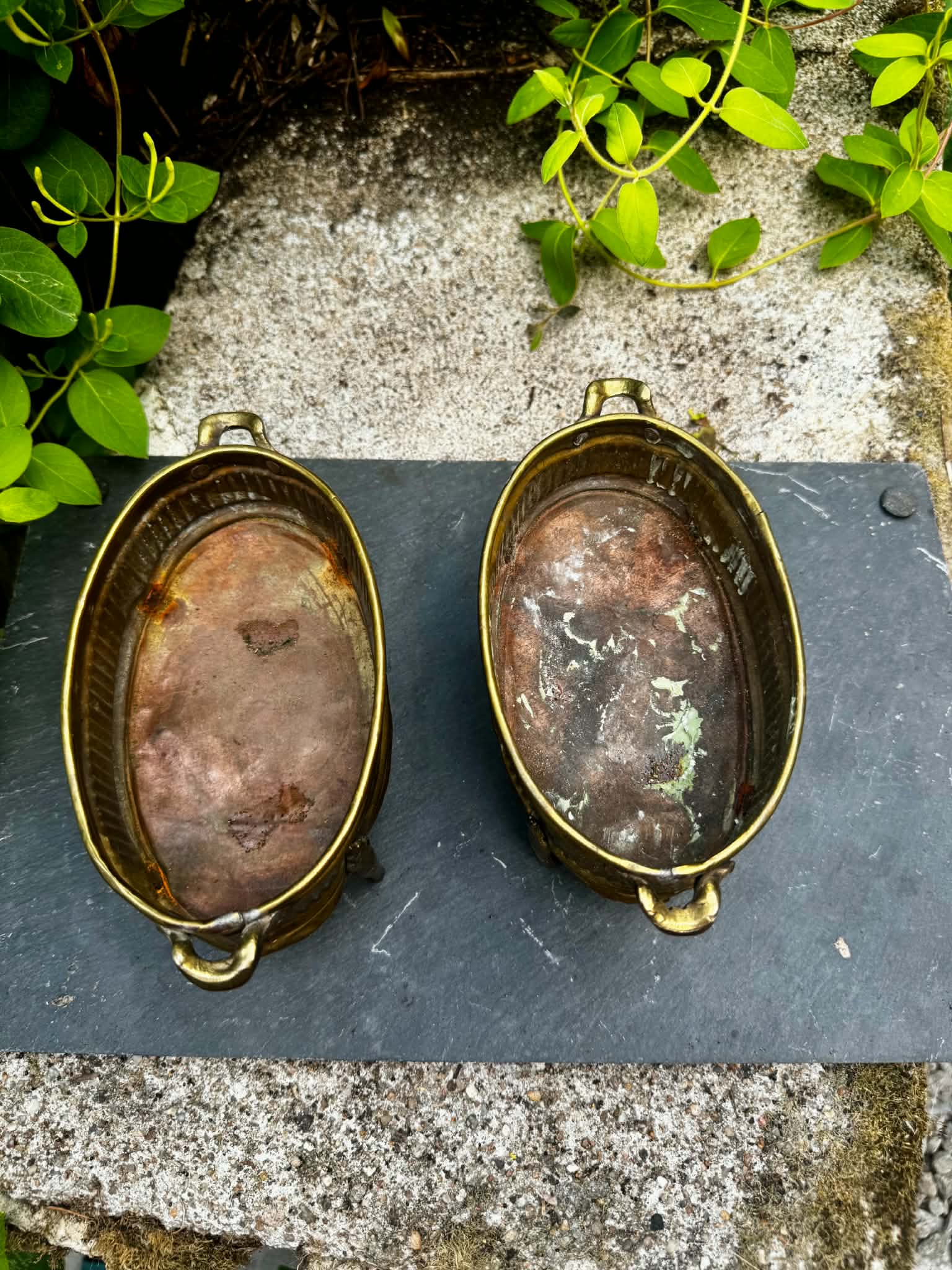 2 Art Nouveau brass planters