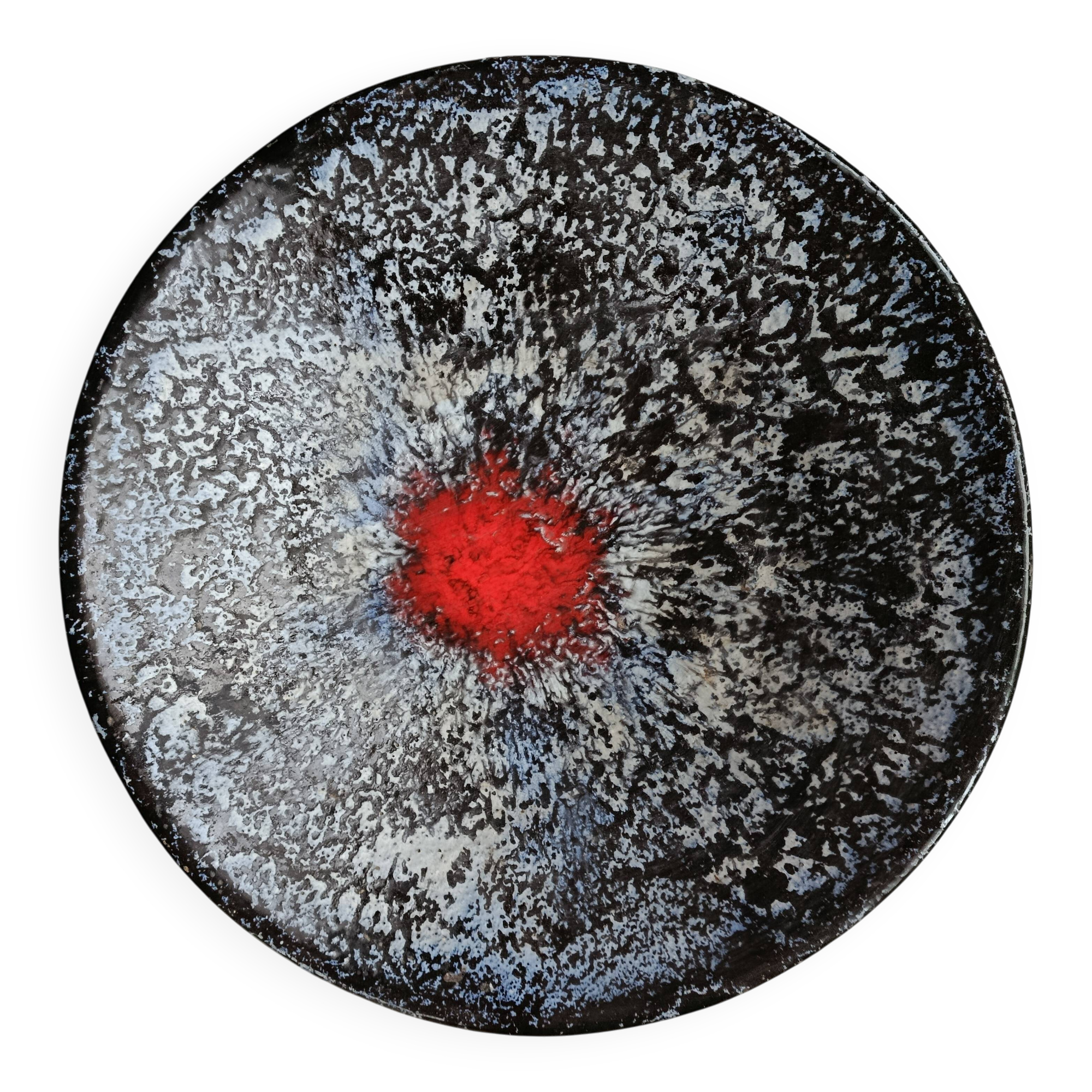 Large stoneware platter signed c. pitot, mid-20th century, black, white, and red glazed ceramic