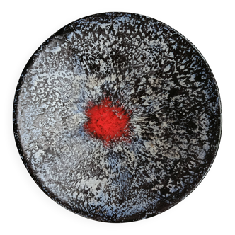 Large stoneware platter signed c. pitot, mid-20th century, black, white, and red glazed ceramic