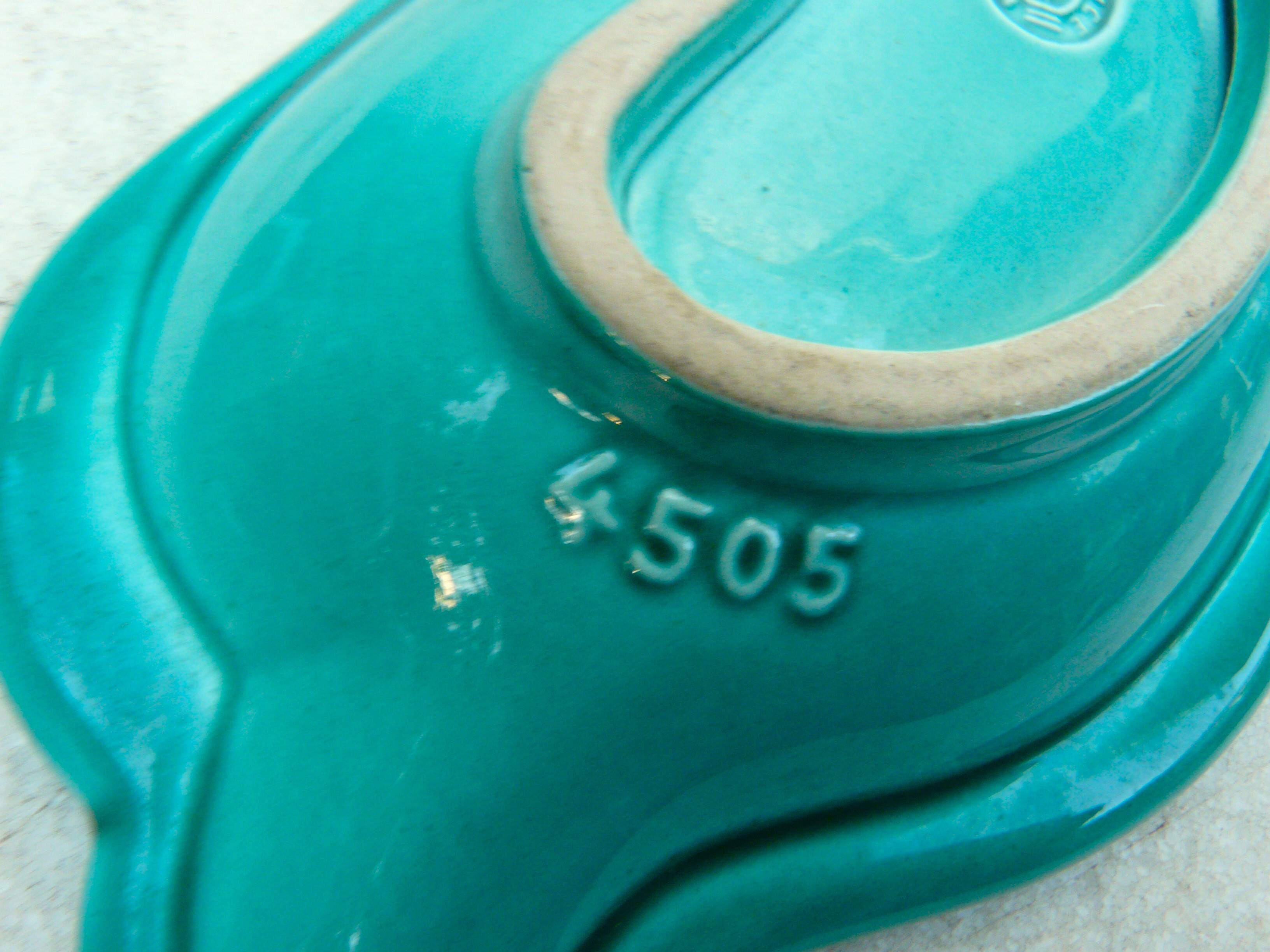 Empty cup pocket stylized leaf green ceramic enamelled verceram 1930 to 1940