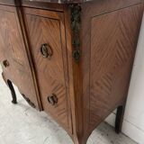 Transitional style commode with a protruding front, in marquetry wood, 20th century.