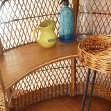 Rattan bar and 2 metal foot stools