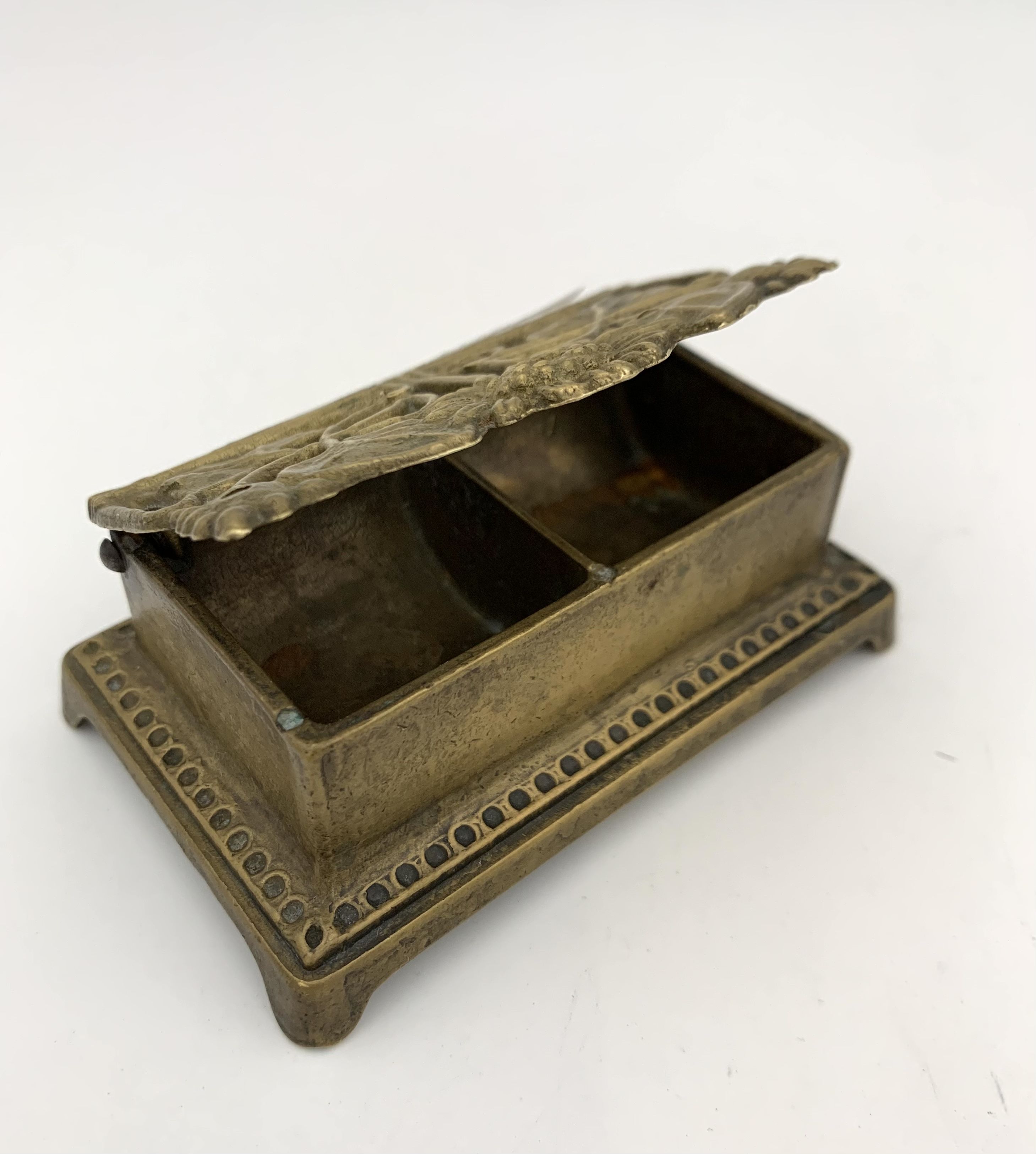 Old brass stamp box, floral decoration - twentieth century