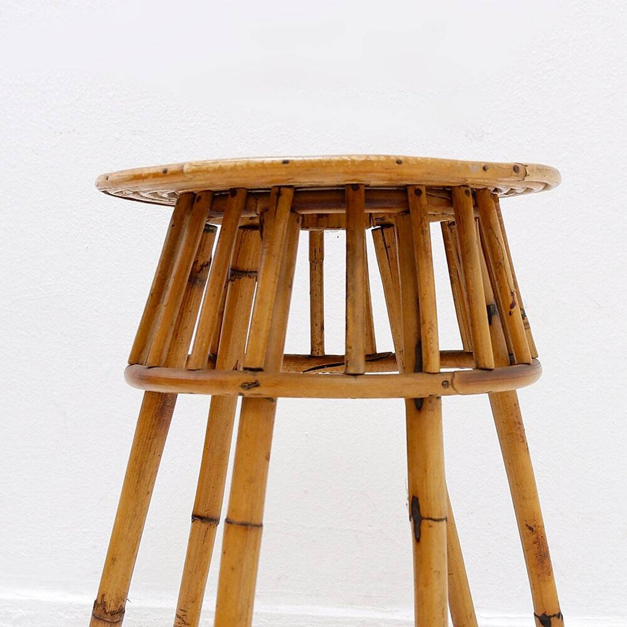 Bohemian plant stand or side table in rattan and bamboo - 1960s
