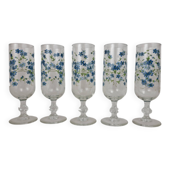 5 Arcopal Myosotis Veronica champagne flutes