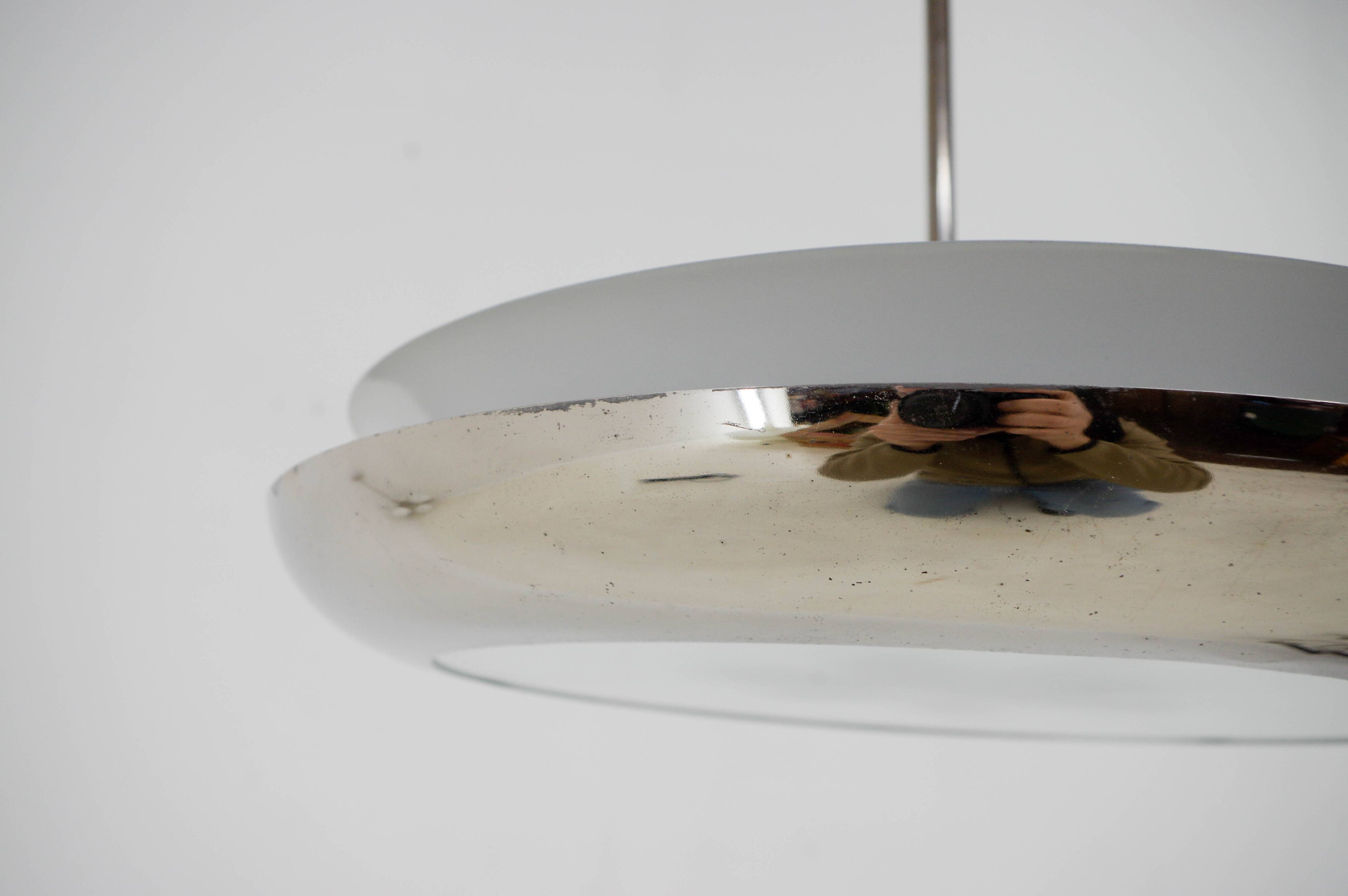 Bauhaus / Functionalist Nickel Chandelier UFO, 1930s, Restored