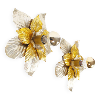 Ensemble de deux appliques murales florentines italiennes peintes de taille moyenne