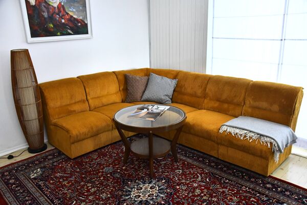 Canapé modulaire en velours côtelé jaune, années 1970, ensemble de 6