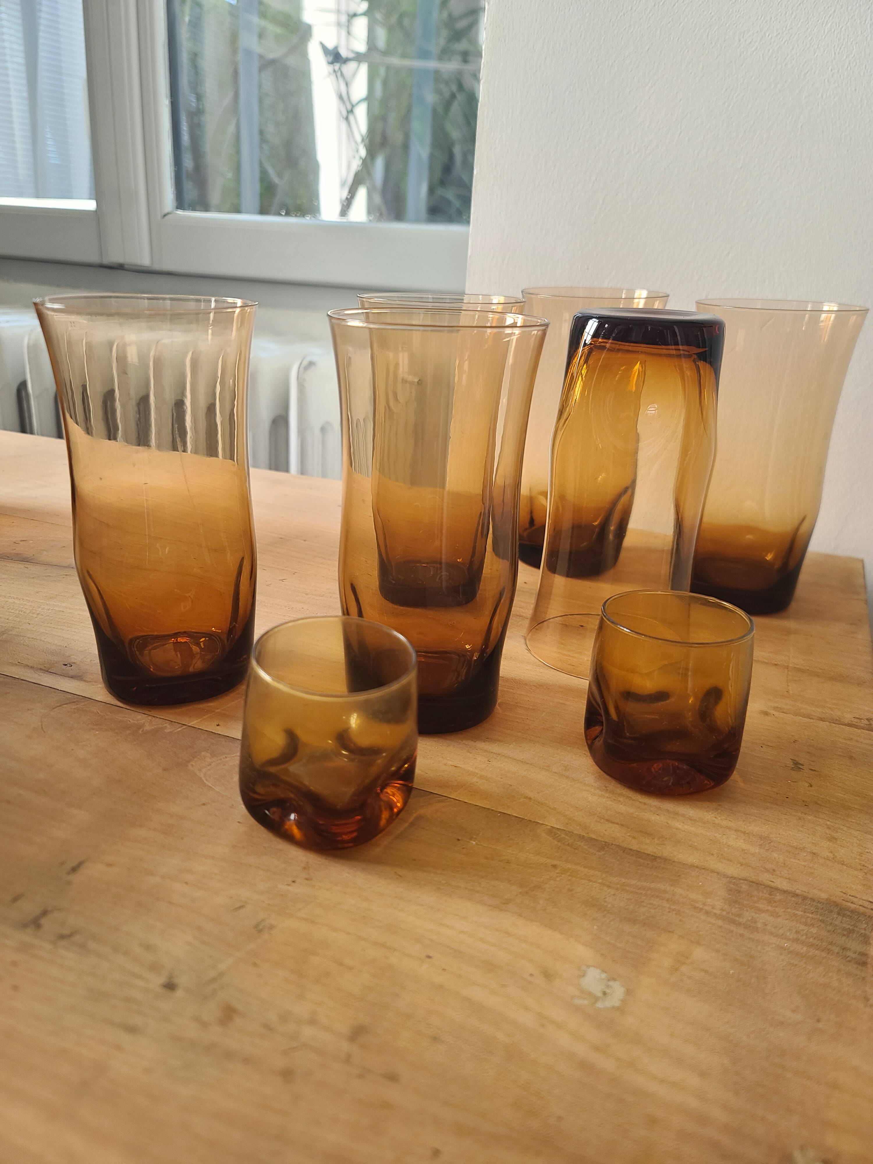 Service de Verres Vintage Ambrés (Carafe + Gobelets) #PIMR