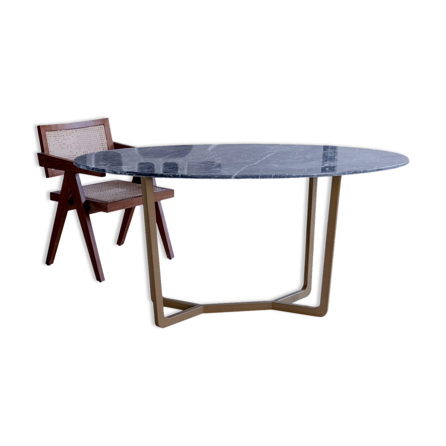 Oval dining table in grey marble Emperador