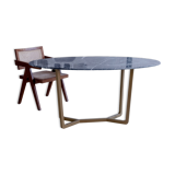 Oval dining table in grey marble Emperador
