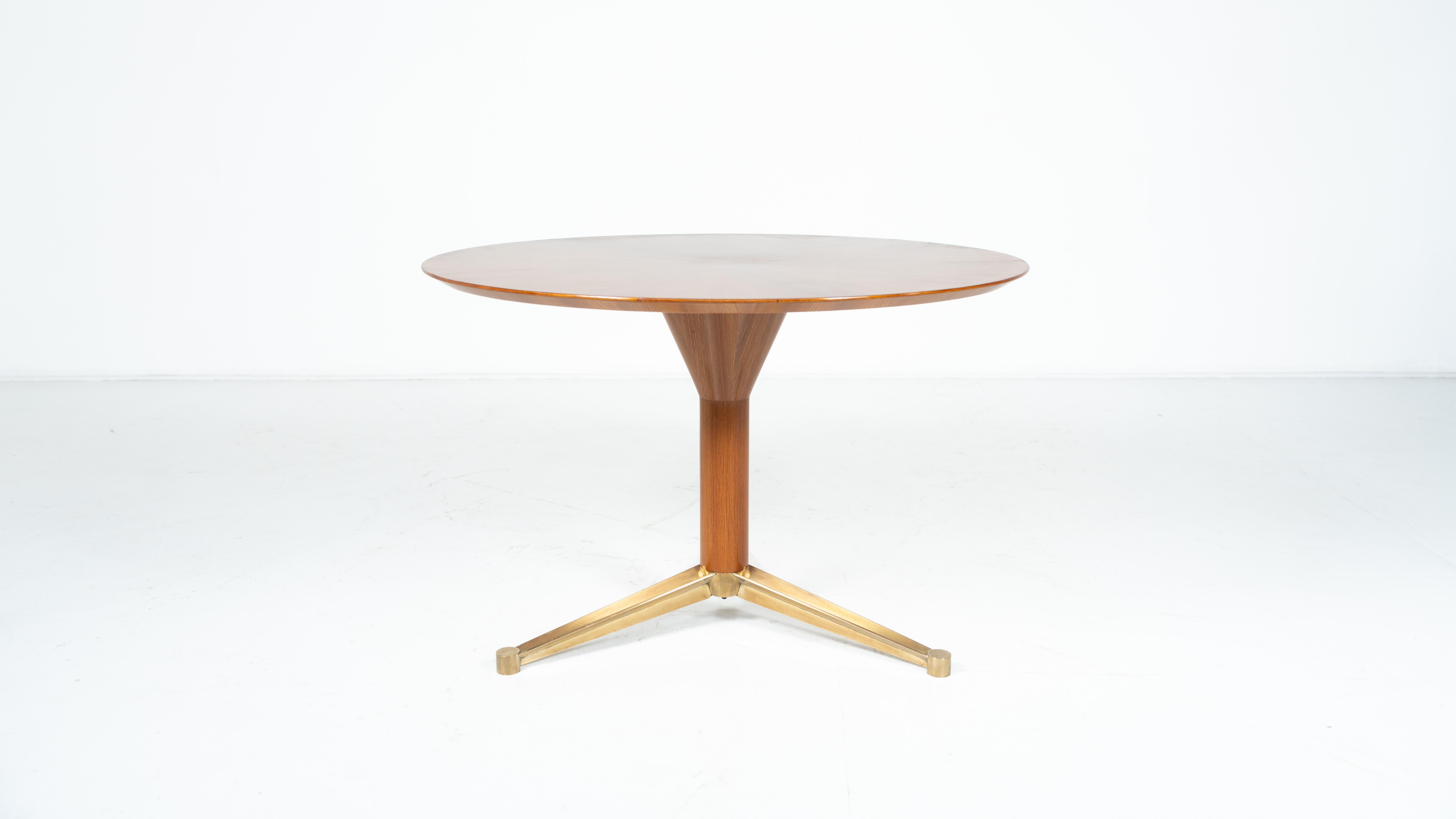 Dining table by Melchiorre Bega, brass and wood, Italy, 1950s.