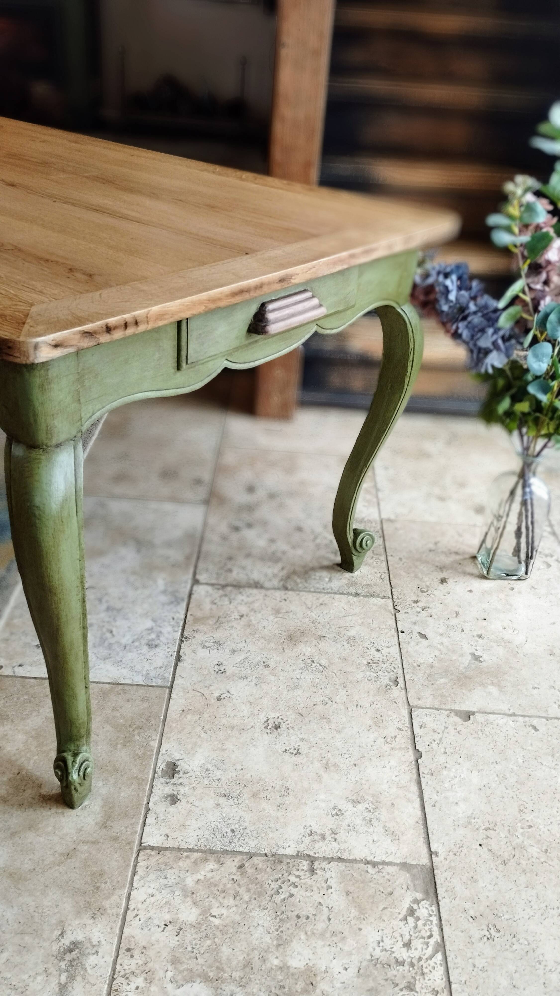 Olive green patinated table