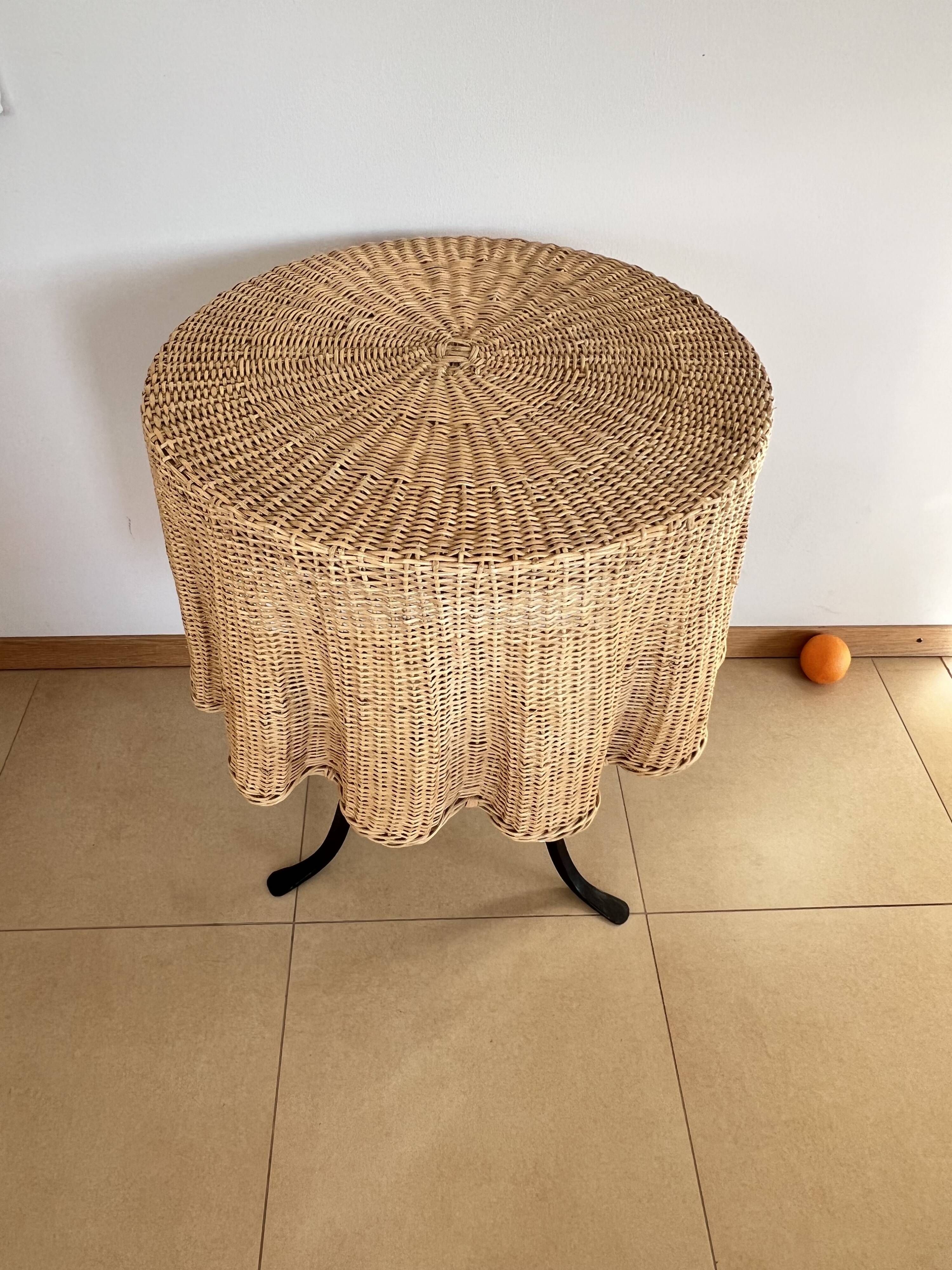 Ghost Trompe l’œil Table" side table in wicker – France, 1970s