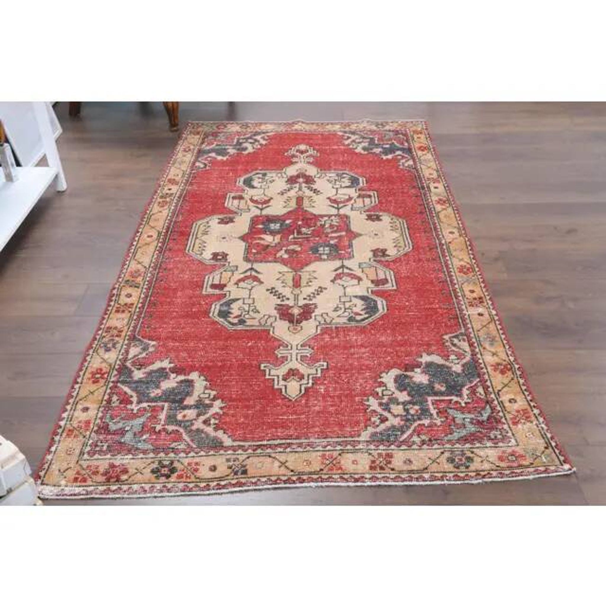 Vintage Turkish Oushak Handmade Wool Cotton Red Area Rug 130x240