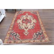 Vintage Turkish Oushak Handmade Wool Cotton Red Area Rug 130x240