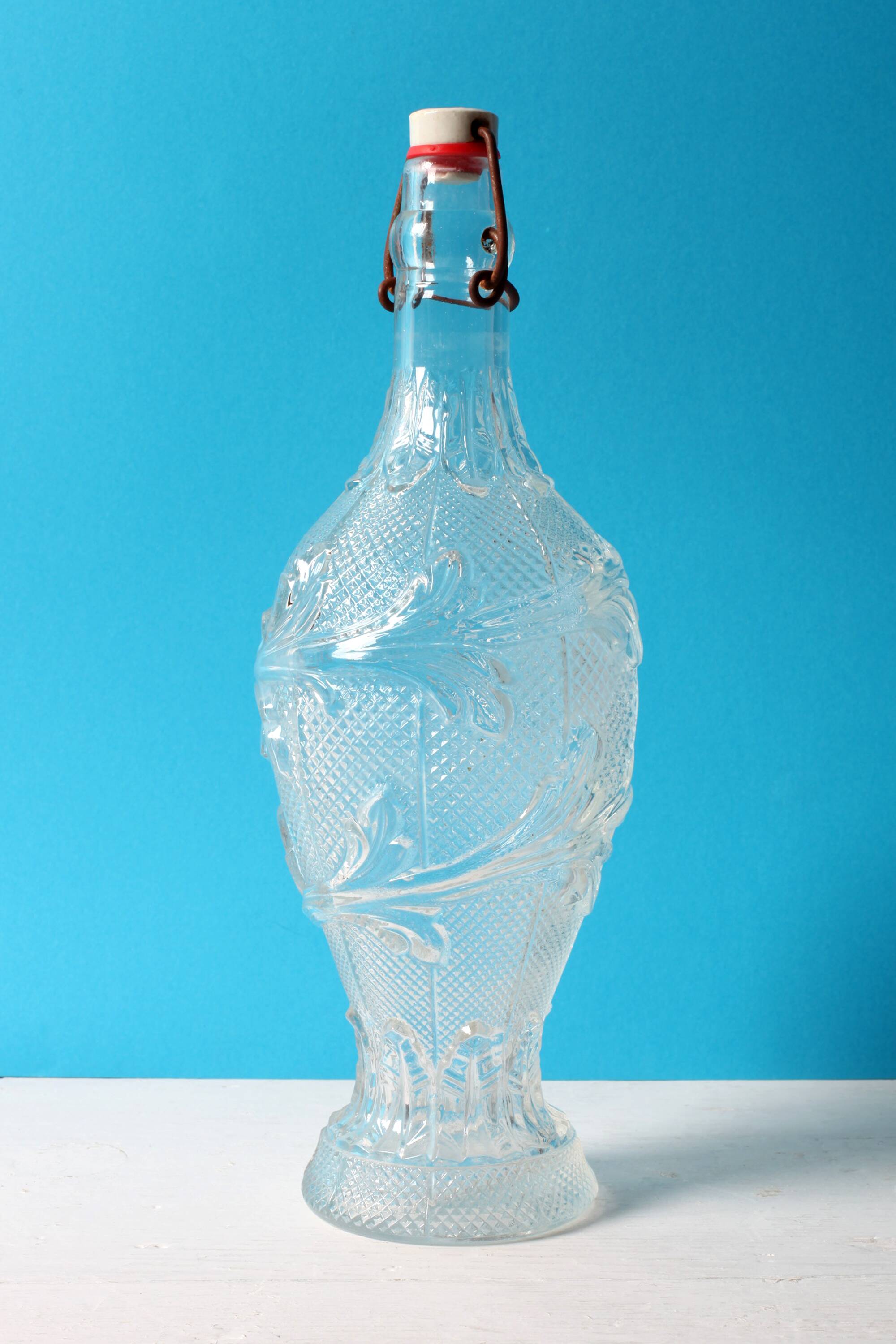 Italian Glass Bottle with Ceramic Stopper / Polveri Alberani / 1950s–1970s