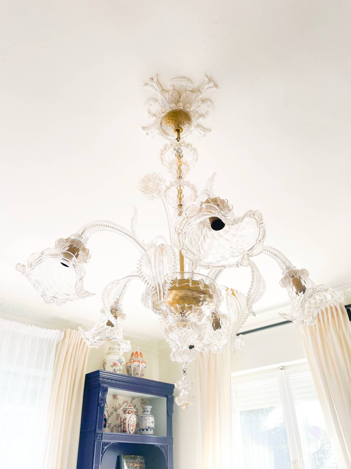 Grand lustre en verre de Murano – 5 bras tulipe