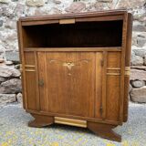 small Art Deco Parisian mid-century vintage 1950 oak sideboard with backsplash