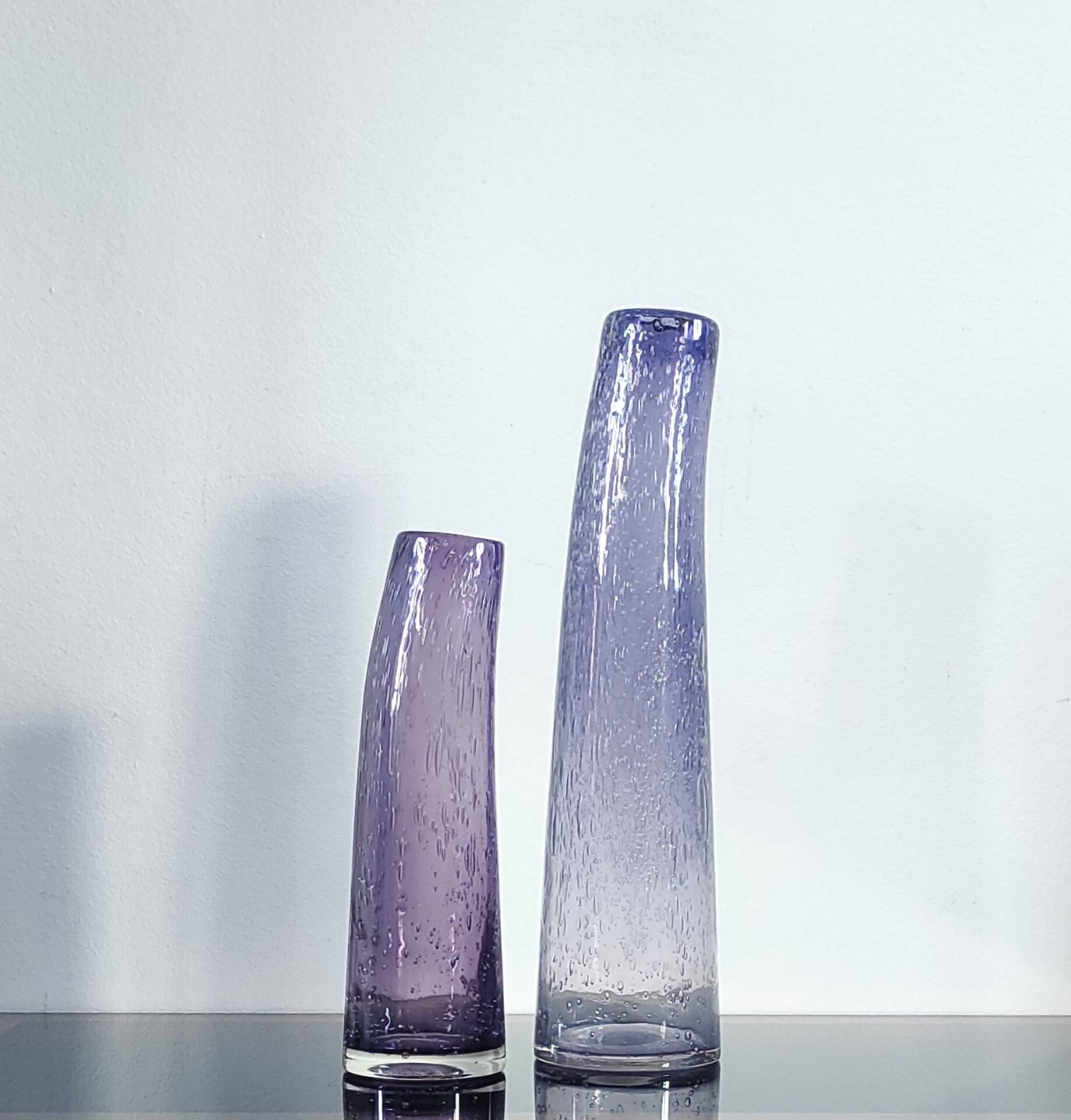 Duo of bubble glass flower vases