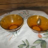 2 bowls in yellow amber glass, Vereco, vintage