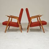 Pair of Uluv red Eastern Bloc armchairs, 1960s