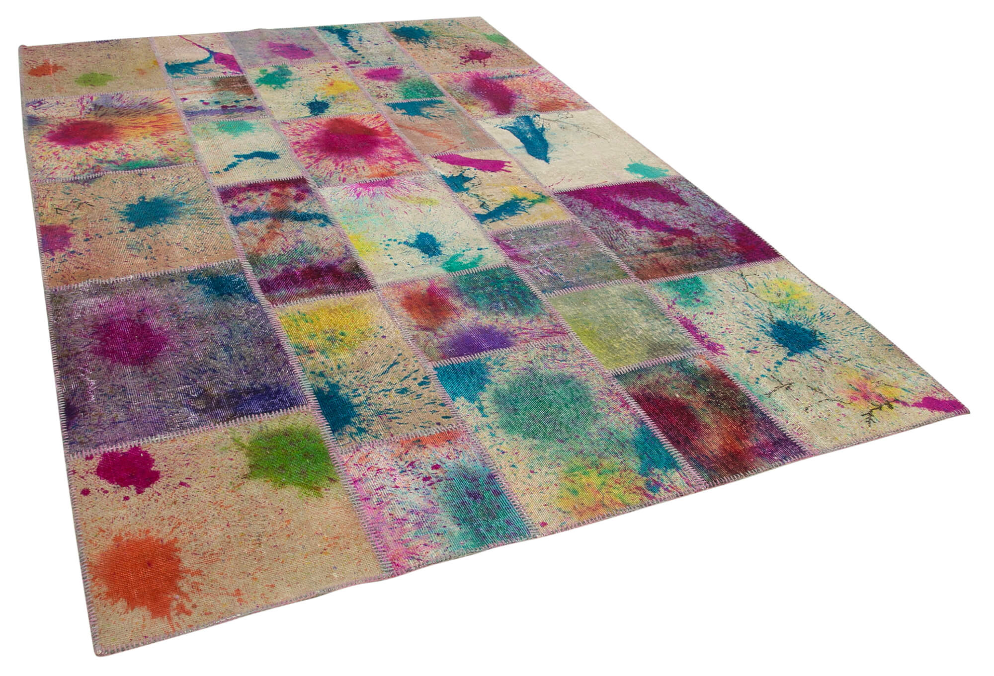Handwoven anatolian 204 cm x 298 cm multicolor patchwork carpet