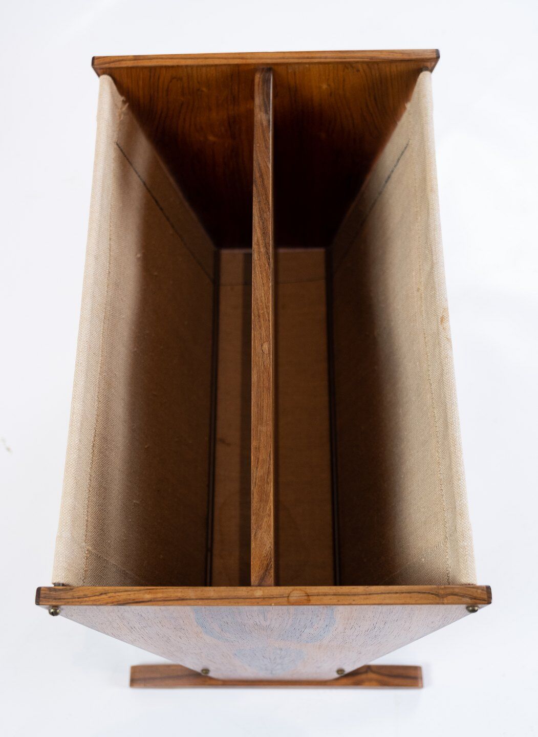 News paper rack in rosewood and canvas of danish design from the 1960s.
