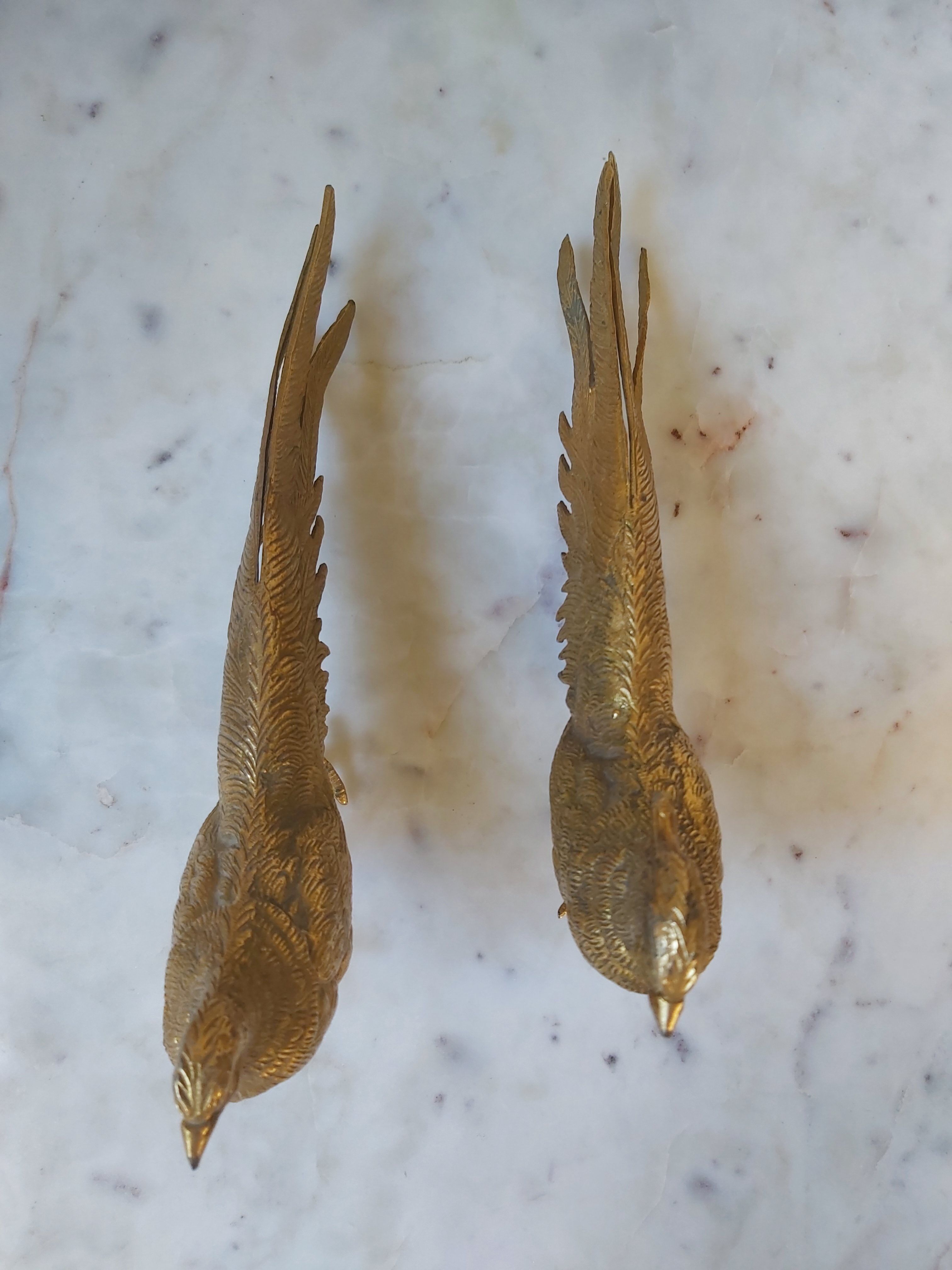 Set of 2 brass sculptures, pheasant couple