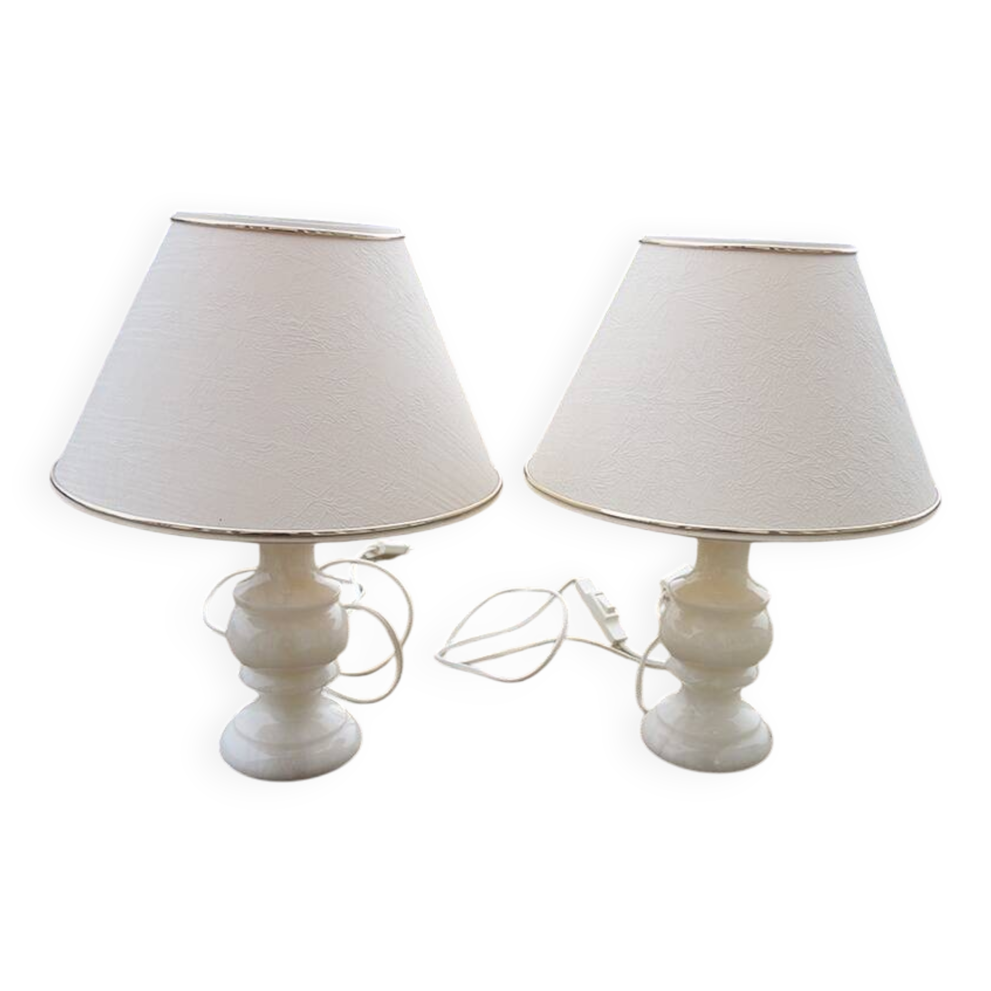 2 Antique Alabaster Bedside Lamps