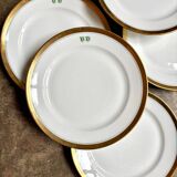 6 dessert plates in gilded Paris porcelain with "VD" monogram