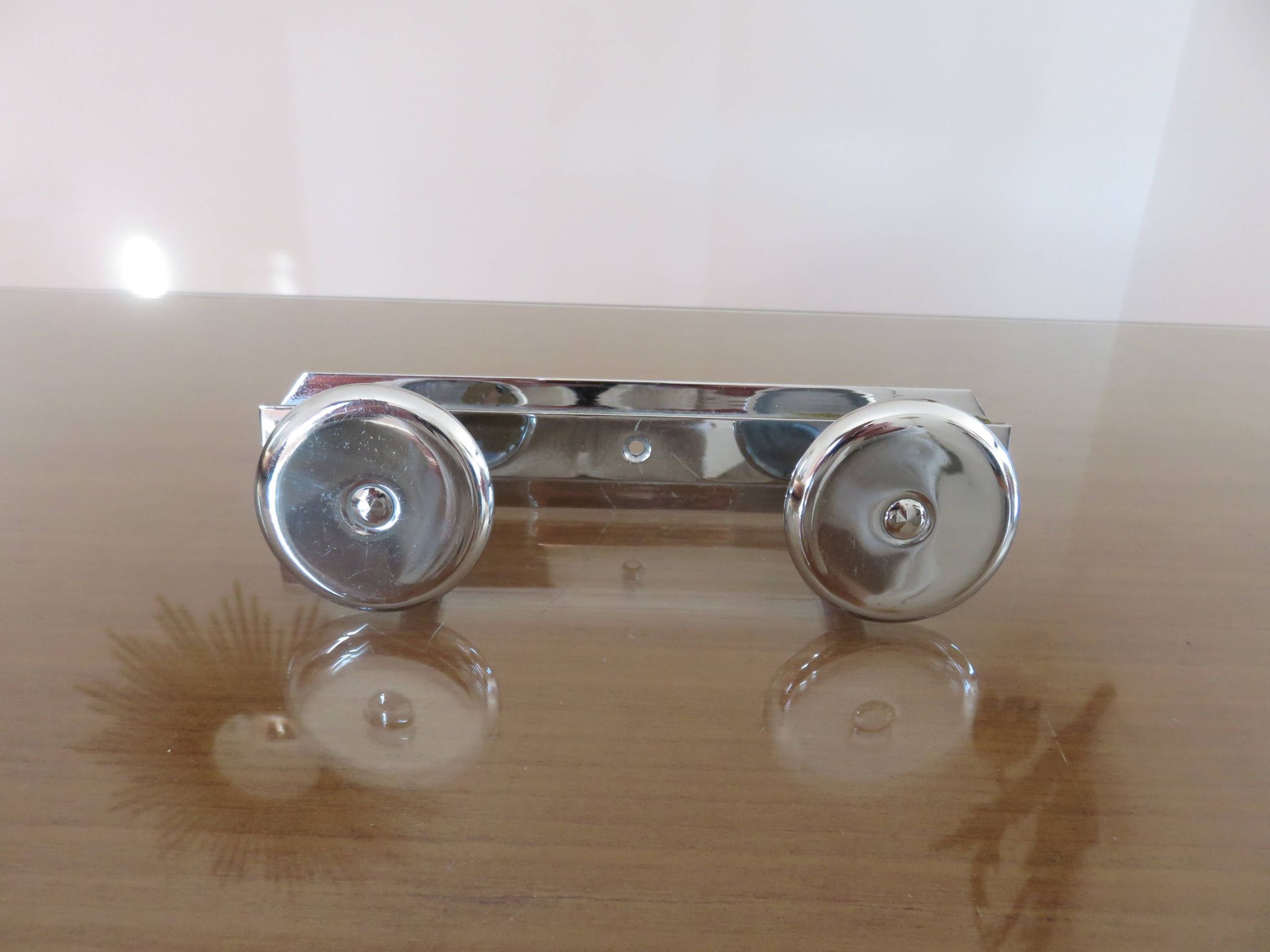 Wall coat rack with 2 hooks in chrome-plated brass from the 40s and 50s