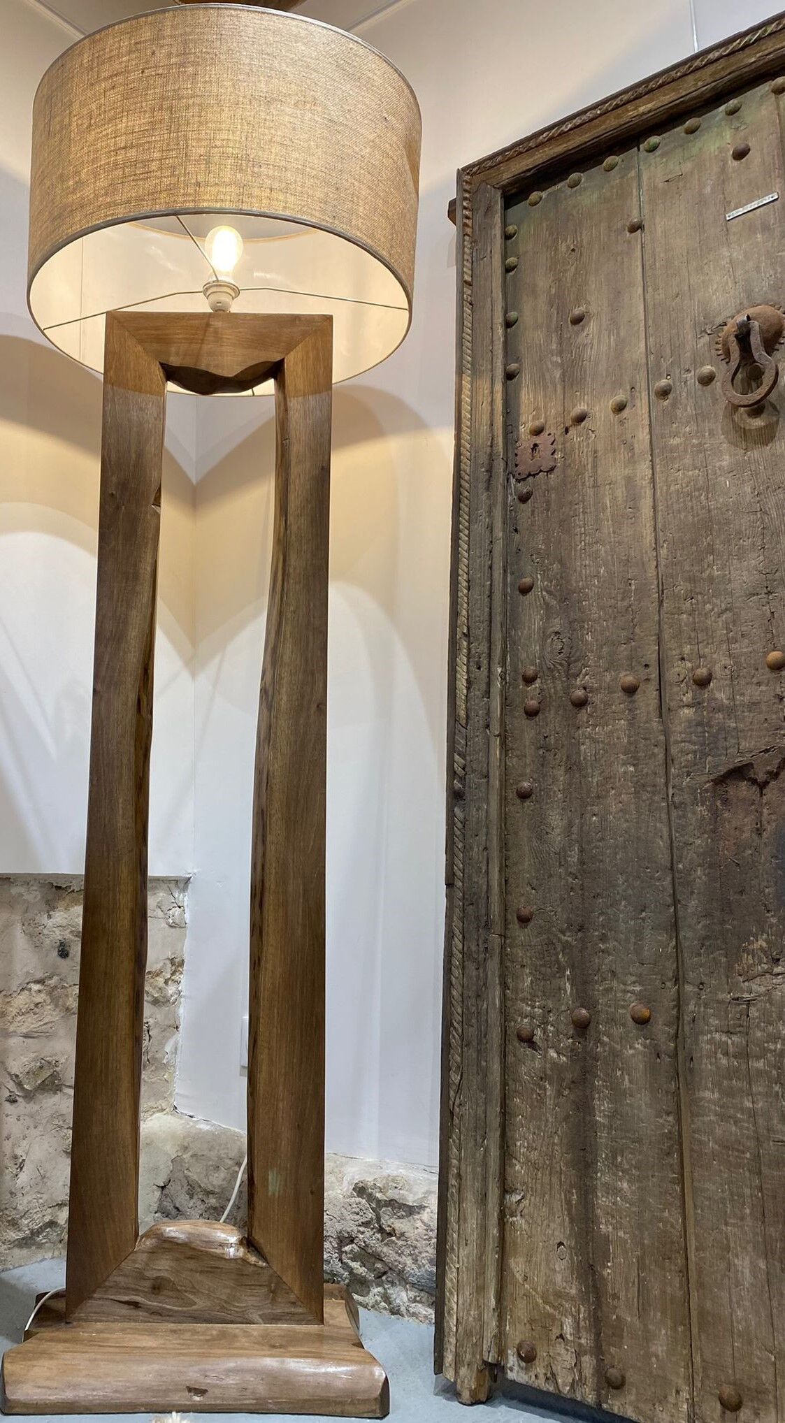 Walnut wood floor lamp