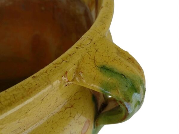 Pot de fleurs ancien en terre cuite émaillée de Castelnaudary, France