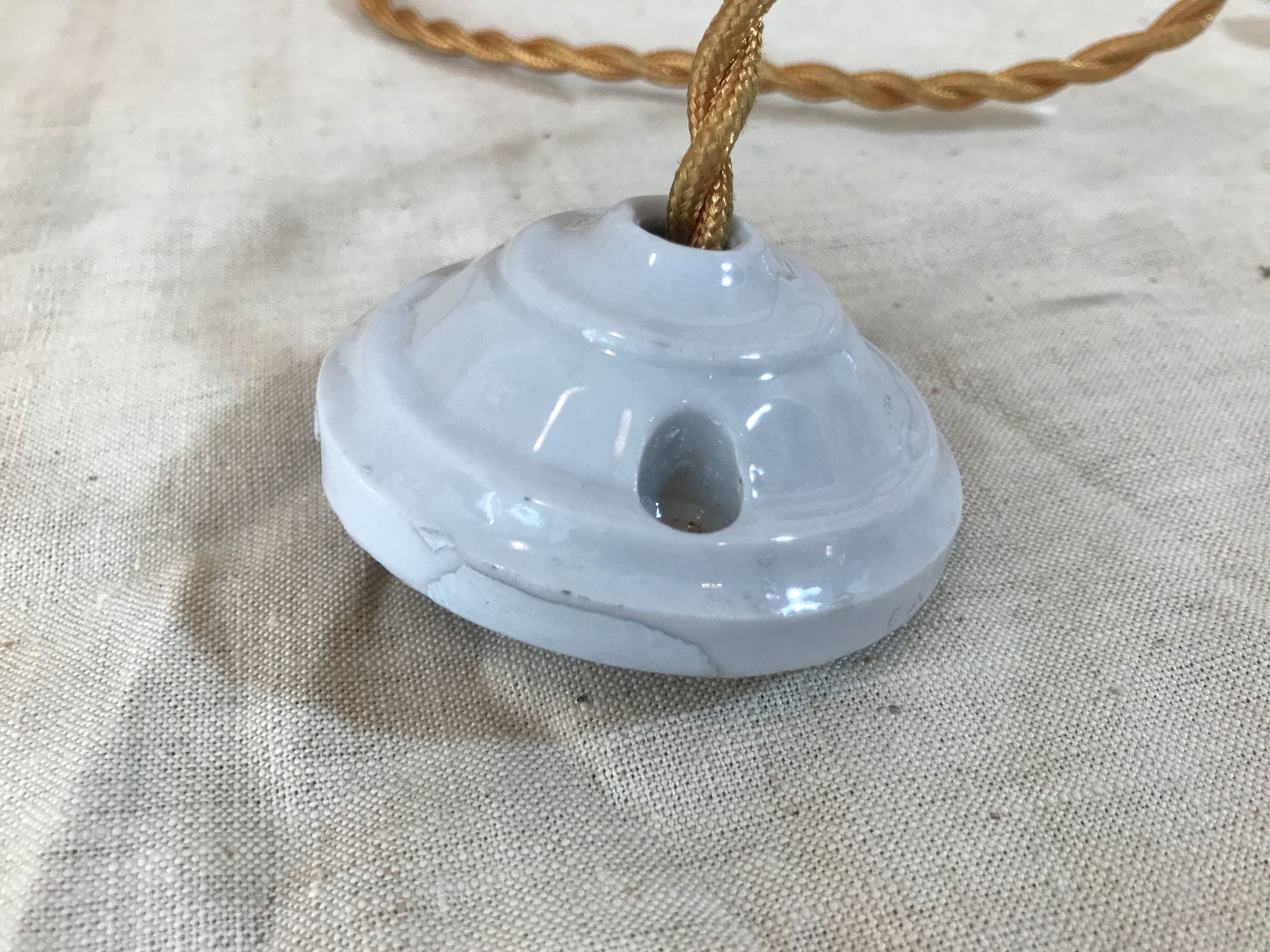 Suspension ancien opaline pâte de verre plissé blanche 1940 Vintage
