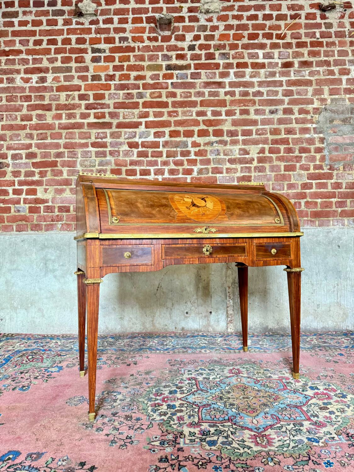 Bureau Cylindre En Marqueterie De Style Louis XVI XIX Eme Siècle