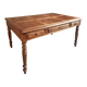 Antique French walnut table with six drawers, parquet top, early 20th century.