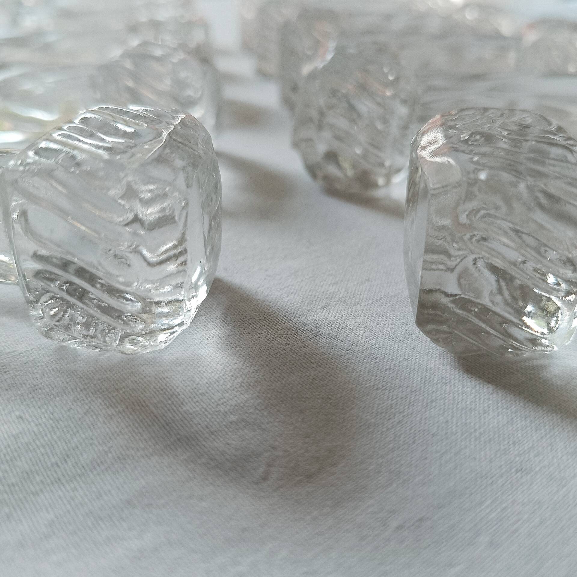 Set of 10 antique twisted moulded glass knife rests – Art Deco style