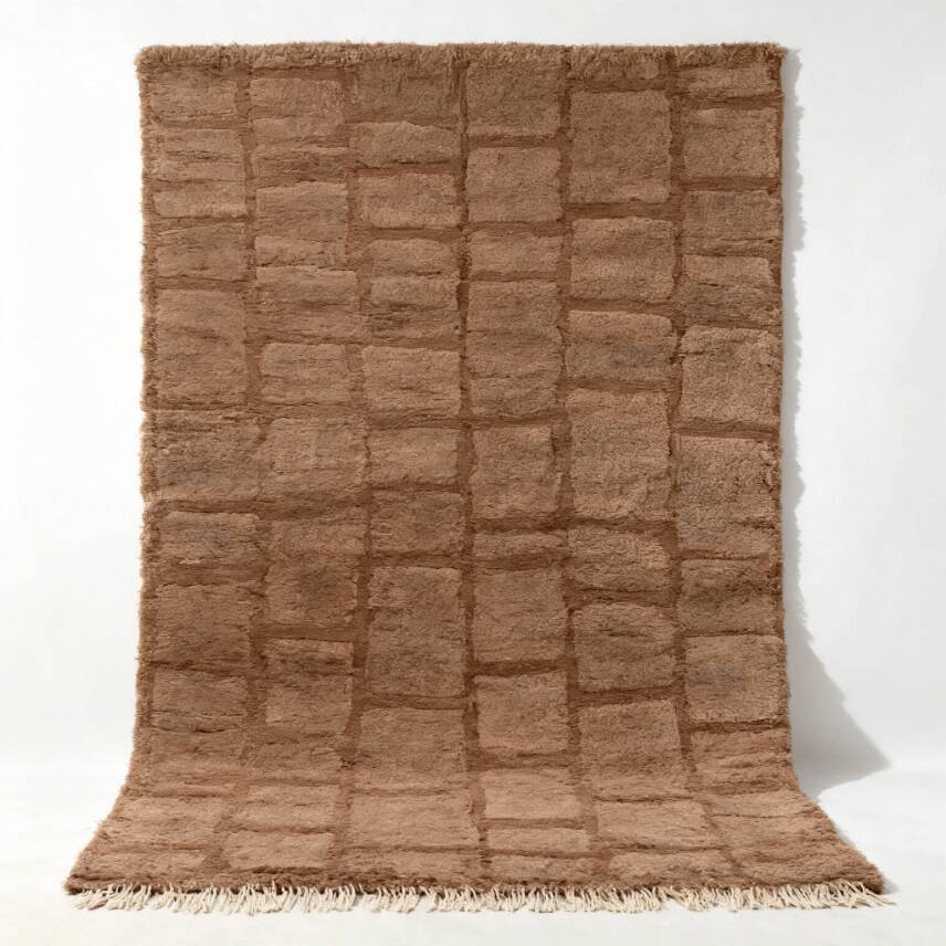 Tapis shag marocain moderne à motif quadrillage 250CMX150CM