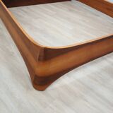 Italian 1970s Curved Walnut Bed Frame with Storage Headboard
