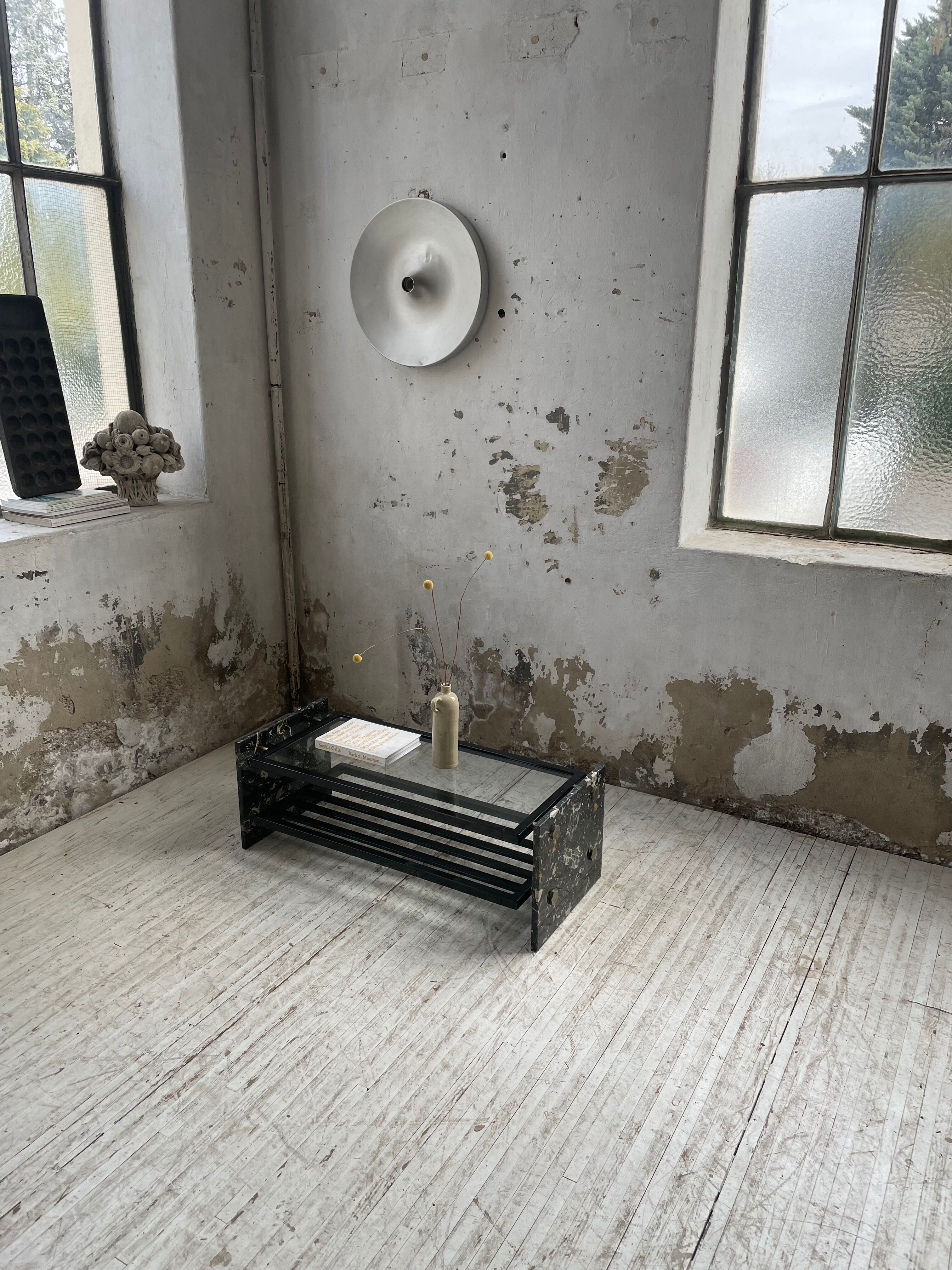 Coffee table year 80 Italian marble and glass