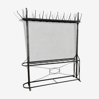 Antique free standing metal coat rack with umbrella stand