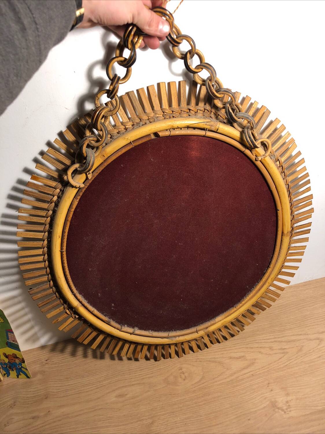 Wicker Rattan Sun Mirror Vintga Italy Circa 1950