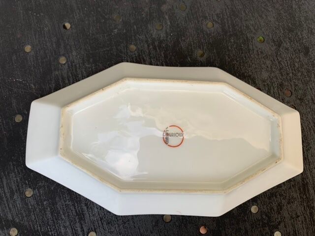 Art deco service dish in porcelain signed Lourioux foecy old