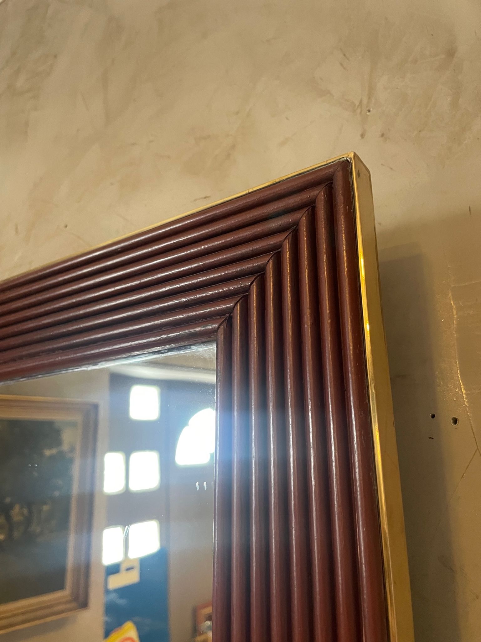 Mirror in wood and brass, 80 cm