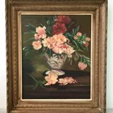 Table oil bouquet of peonies