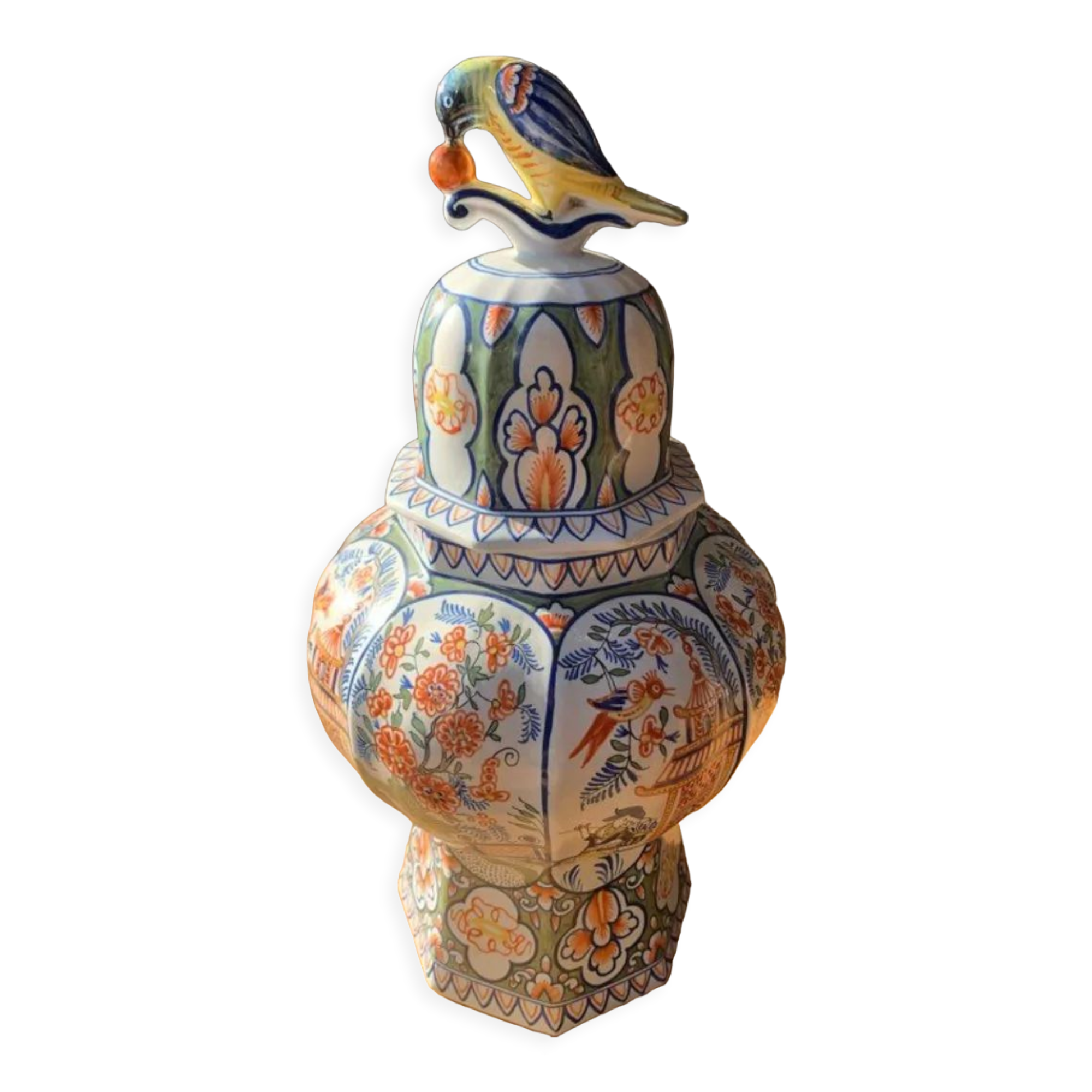 Potiche faience de desvres bird
