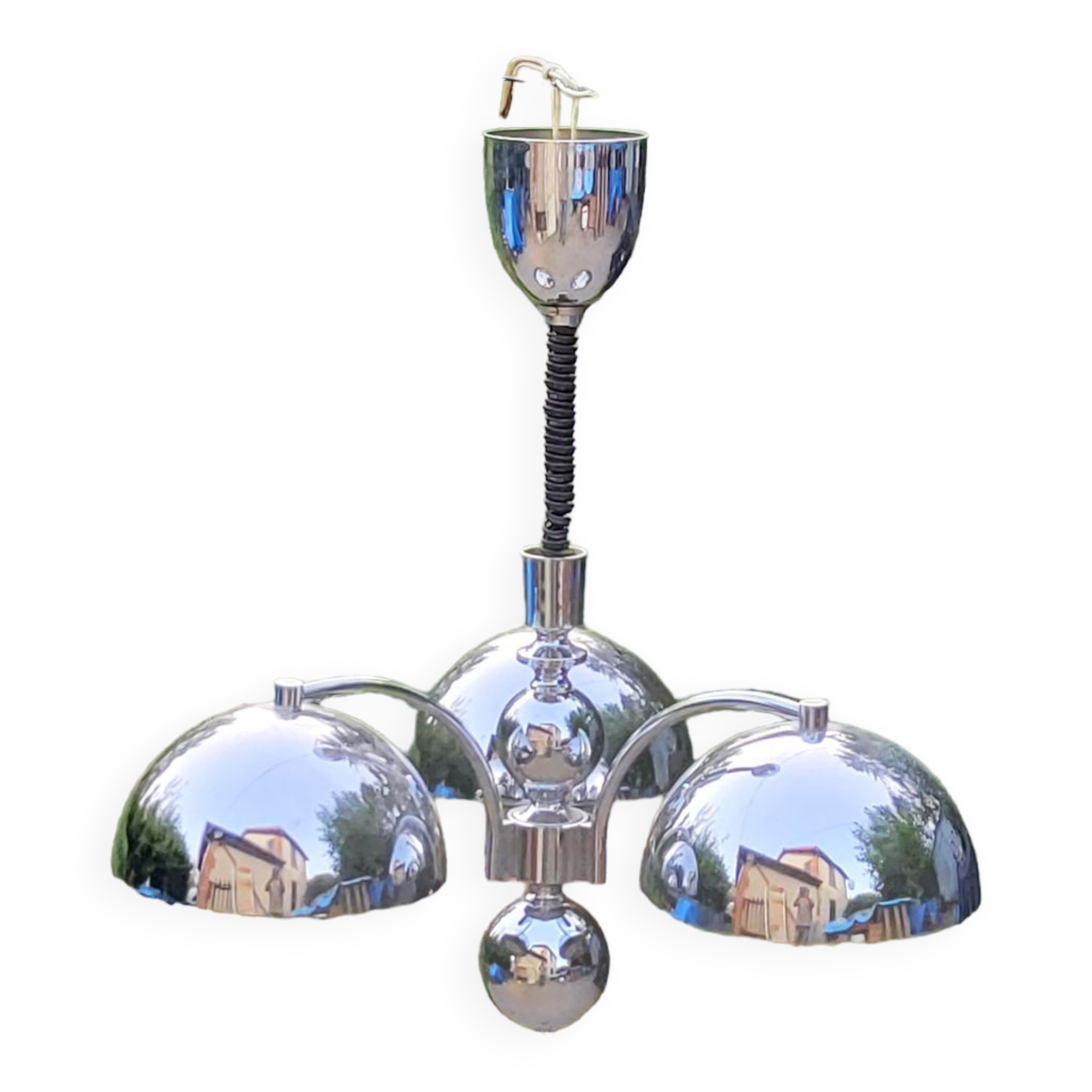 Italian design chandelier in chrome metal 3 lights Rolly 1973