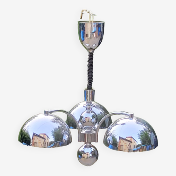 Italian design chandelier in chrome metal 3 lights Rolly 1973